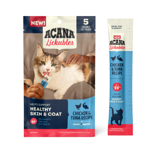 ACANA Lickables 70g Healthy Skin & Coat ((Chicken & Tuna Recipe)) in Bone Broth 愛肯拿貓小食 雞肉+吞拿魚肉泥 皮膚與毛髮健康 (14克X5) (AC-L-CT70)